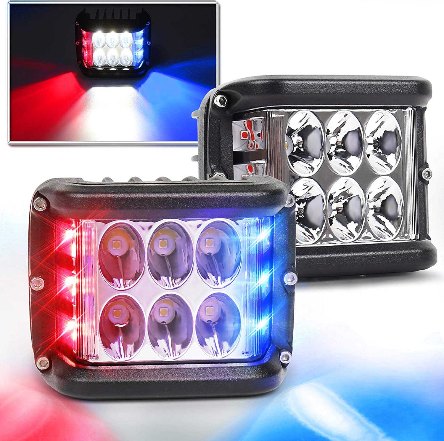 Space Offroad sis lambası beyaz-kırmızı-mavi 12 led 36w çift / LASS319-1